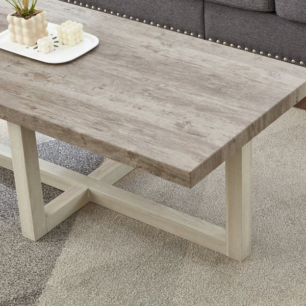 English Elm Anze Oval Wood 3 Piece Living Room Coffee and End Table Set with Open Shelves Weathered Gray and Beige T2574S00352