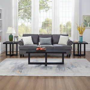English Elm Anze Oval Wood 3 Piece Living Room Coffee and End Table Set with Open Shelves Black T2574S00353