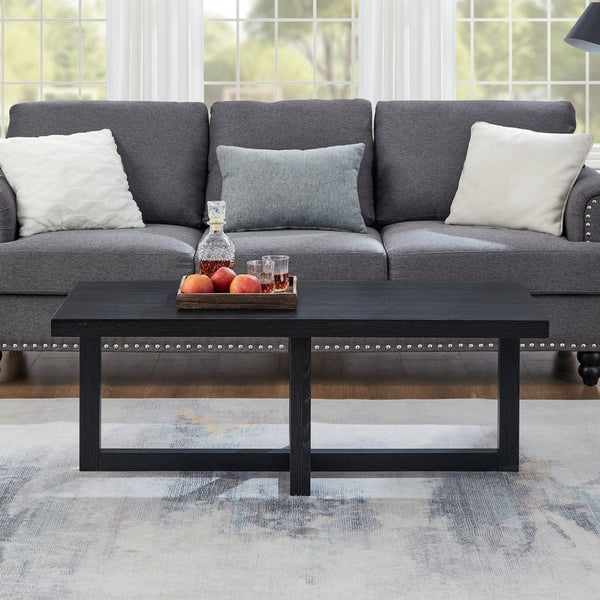 English Elm Anze Oval Wood 3 Piece Living Room Coffee and End Table Set with Open Shelves Black T2574S00353