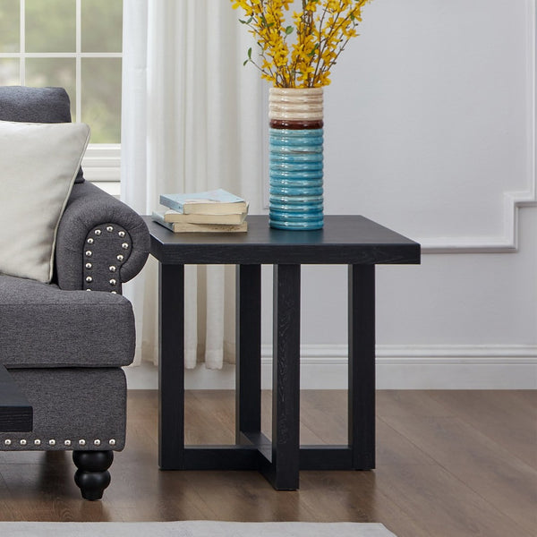 English Elm Anze Oval Wood 3 Piece Living Room Coffee and End Table Set with Open Shelves Black T2574S00353