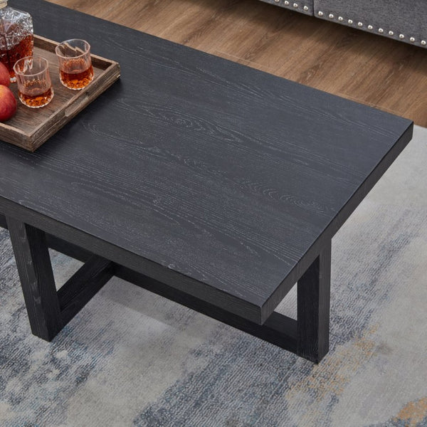 English Elm Anze Oval Wood 3 Piece Living Room Coffee and End Table Set with Open Shelves Black T2574S00353