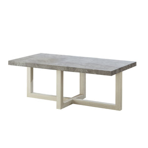English Elm Anze Oval Wood 3 Piece Living Room Coffee and End Table Set with Open Shelves Faux Concrete and White T2574S00354