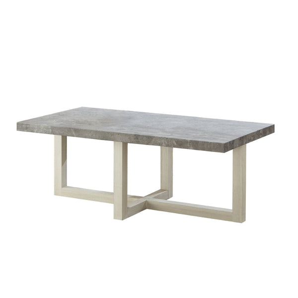 English Elm Anze Oval Wood 3 Piece Living Room Coffee and End Table Set with Open Shelves Faux Concrete and White T2574S00354