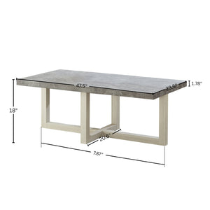 English Elm Anze Oval Wood 3 Piece Living Room Coffee and End Table Set with Open Shelves Faux Concrete and White T2574S00354