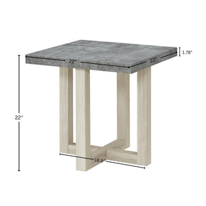 English Elm Anze Oval Wood 3 Piece Living Room Coffee and End Table Set with Open Shelves Faux Concrete and White T2574S00354