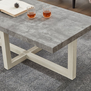 English Elm Anze Oval Wood 3 Piece Living Room Coffee and End Table Set with Open Shelves Faux Concrete and White T2574S00354