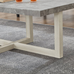 English Elm Anze Oval Wood 3 Piece Living Room Coffee and End Table Set with Open Shelves Faux Concrete and White T2574S00354