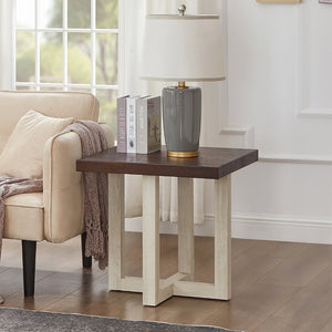 English Elm Anze Oval Wood 3 Piece Living Room Coffee and End Table Set with Open Shelves Walnut and White T2574S00355