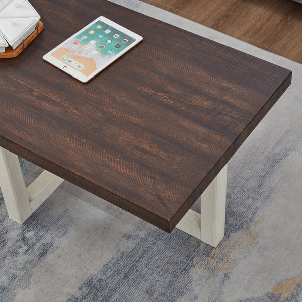 English Elm Anze Oval Wood 3 Piece Living Room Coffee and End Table Set with Open Shelves Walnut and White T2574S00355