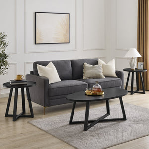 English Elm Modern Harmony Oval Coffee Table Set with Two Round End Tables for Living Rooms Black T2574S00357