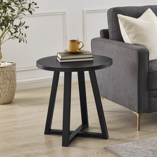 English Elm Modern Harmony Oval Coffee Table Set with Two Round End Tables for Living Rooms Black T2574S00357