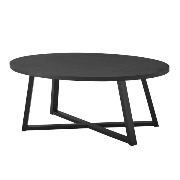 English Elm Modern Harmony Oval Coffee Table Set with Two Round End Tables for Living Rooms Black T2574S00357