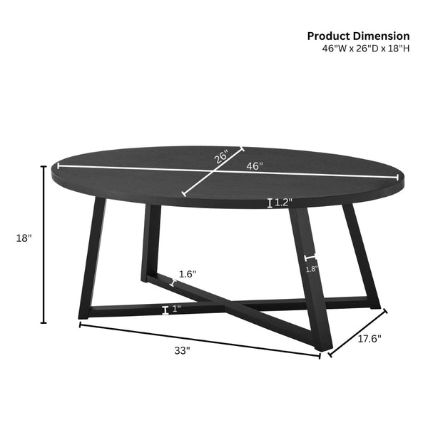 English Elm Modern Harmony Oval Coffee Table Set with Two Round End Tables for Living Rooms Black T2574S00357