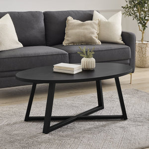 English Elm Modern Harmony Oval Coffee Table Set with Two Round End Tables for Living Rooms Black T2574S00357