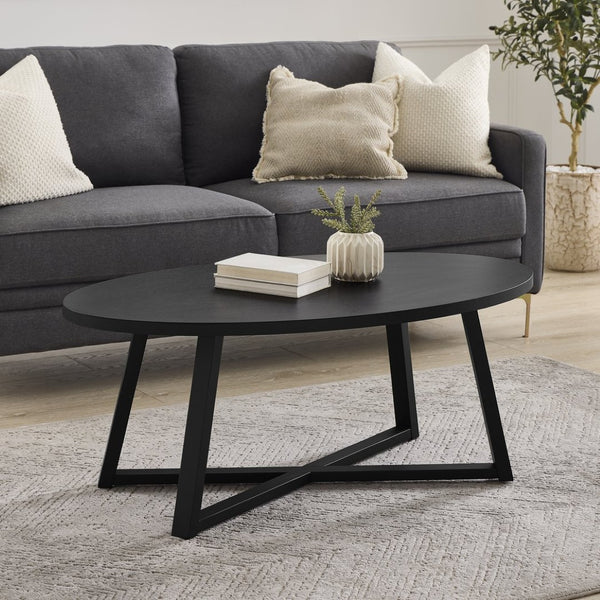 English Elm Modern Harmony Oval Coffee Table Set with Two Round End Tables for Living Rooms Black T2574S00357