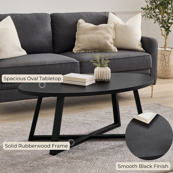 English Elm Modern Harmony Oval Coffee Table Set with Two Round End Tables for Living Rooms Black T2574S00357