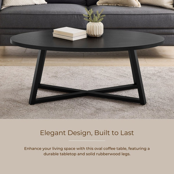 English Elm Modern Harmony Oval Coffee Table Set with Two Round End Tables for Living Rooms Black T2574S00357