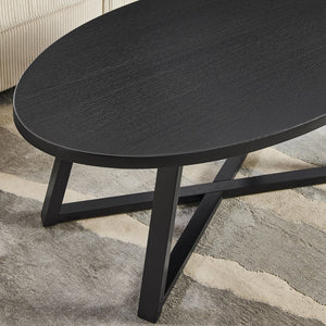 English Elm Modern Harmony Oval Coffee Table Set with Two Round End Tables for Living Rooms Black T2574S00357