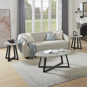 English Elm Modern Harmony Oval Coffee Table Set with Two Round End Tables for Living Rooms Gray T2574S00358