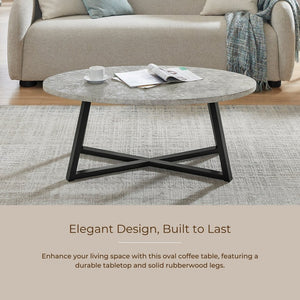 English Elm Modern Harmony Oval Coffee Table Set with Two Round End Tables for Living Rooms Gray T2574S00358