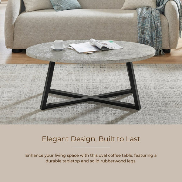 English Elm Modern Harmony Oval Coffee Table Set with Two Round End Tables for Living Rooms Gray T2574S00358