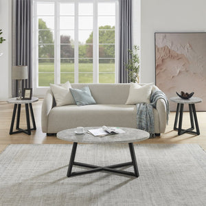 English Elm Modern Harmony Oval Coffee Table Set with Two Round End Tables for Living Rooms Gray T2574S00358