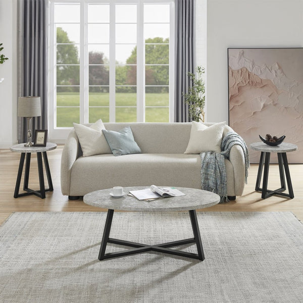 English Elm Modern Harmony Oval Coffee Table Set with Two Round End Tables for Living Rooms Gray T2574S00358