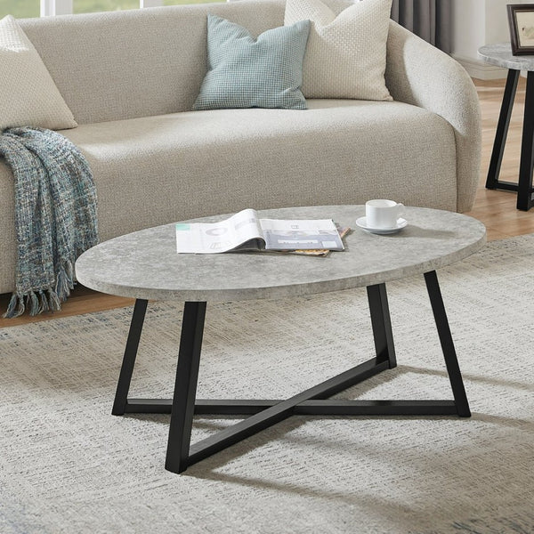 English Elm Modern Harmony Oval Coffee Table Set with Two Round End Tables for Living Rooms Gray T2574S00358