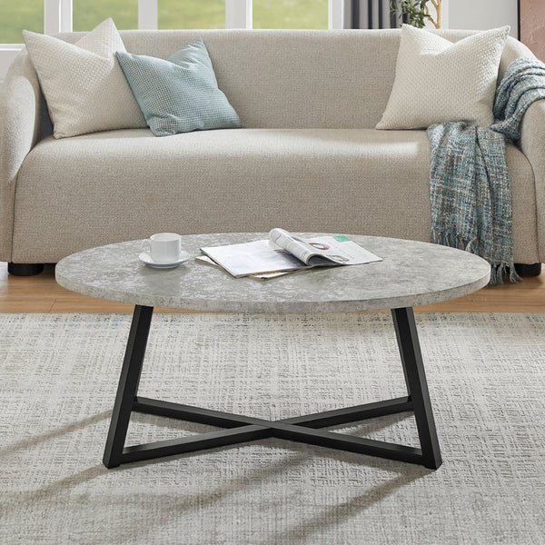 English Elm Modern Harmony Oval Coffee Table Set with Two Round End Tables for Living Rooms Gray T2574S00358