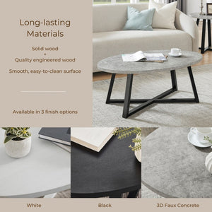 English Elm Modern Harmony Oval Coffee Table Set with Two Round End Tables for Living Rooms Gray T2574S00358