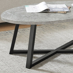 English Elm Modern Harmony Oval Coffee Table Set with Two Round End Tables for Living Rooms Gray T2574S00358