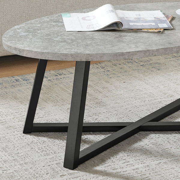 English Elm Modern Harmony Oval Coffee Table Set with Two Round End Tables for Living Rooms Gray T2574S00358