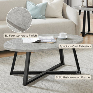 English Elm Modern Harmony Oval Coffee Table Set with Two Round End Tables for Living Rooms Gray T2574S00358