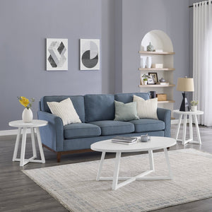 English Elm Modern Harmony Oval Coffee Table Set with Two Round End Tables for Living Rooms White T2574S00359