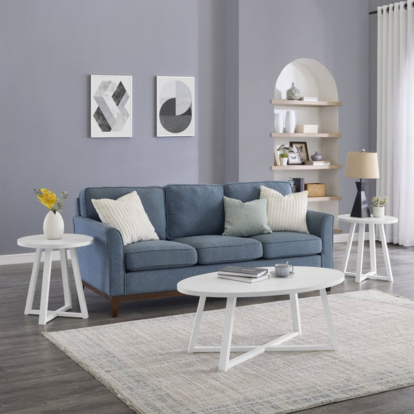 English Elm Modern Harmony Oval Coffee Table Set with Two Round End Tables for Living Rooms White T2574S00359