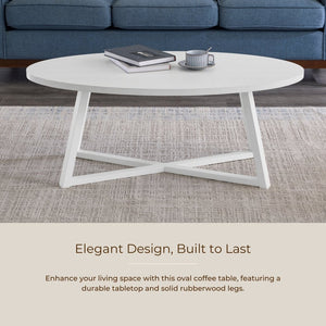 English Elm Modern Harmony Oval Coffee Table Set with Two Round End Tables for Living Rooms White T2574S00359