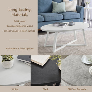 English Elm Modern Harmony Oval Coffee Table Set with Two Round End Tables for Living Rooms White T2574S00359