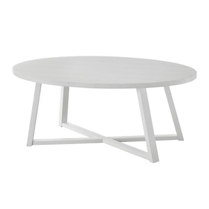English Elm Modern Harmony Oval Coffee Table Set with Two Round End Tables for Living Rooms White T2574S00359