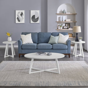 English Elm Modern Harmony Oval Coffee Table Set with Two Round End Tables for Living Rooms White T2574S00359