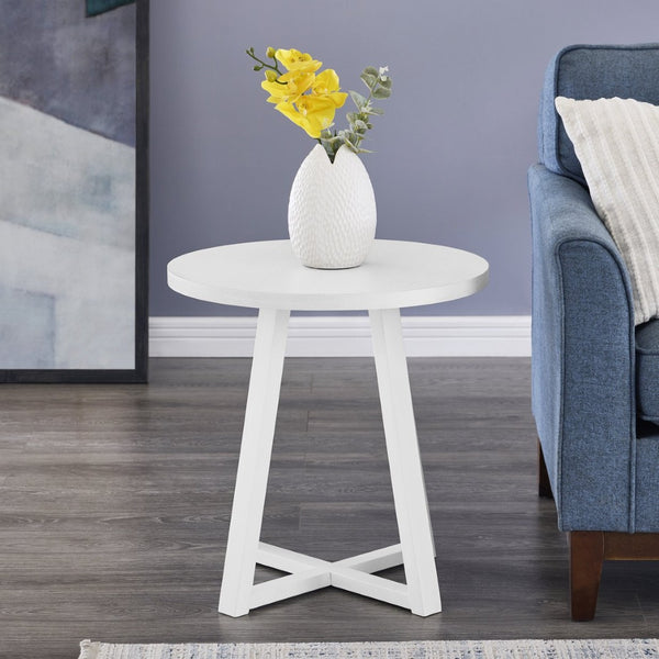 English Elm Modern Harmony Oval Coffee Table Set with Two Round End Tables for Living Rooms White T2574S00359