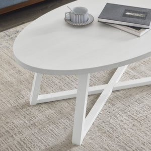 English Elm Modern Harmony Oval Coffee Table Set with Two Round End Tables for Living Rooms White T2574S00359