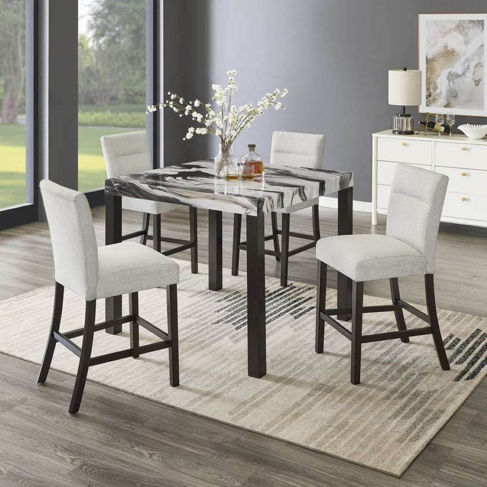 English Elm Cavira Faux Marble 5 Piece Counter Dining Set with Four Gray Upholstered Stools T2574S00360