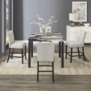 English Elm Cavira Faux Marble 5 Piece Counter Dining Set with Four Gray Upholstered Stools T2574S00360