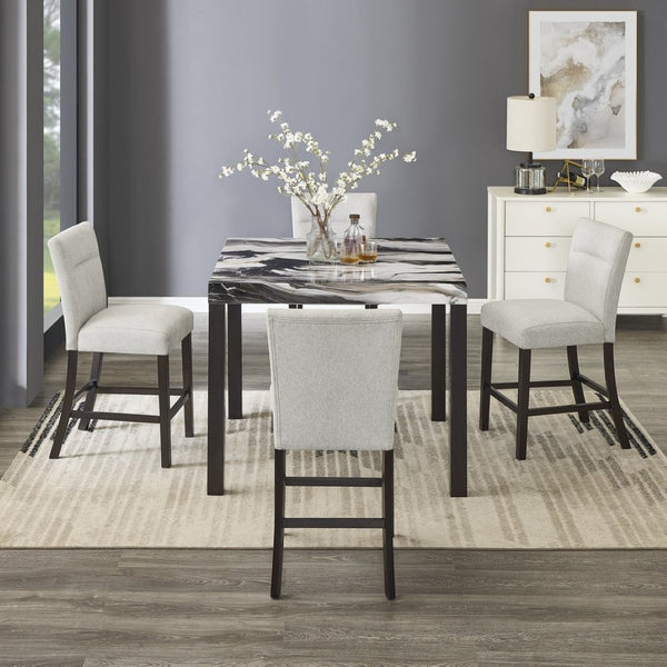 English Elm Cavira Faux Marble 5 Piece Counter Dining Set with Four Gray Upholstered Stools T2574S00360