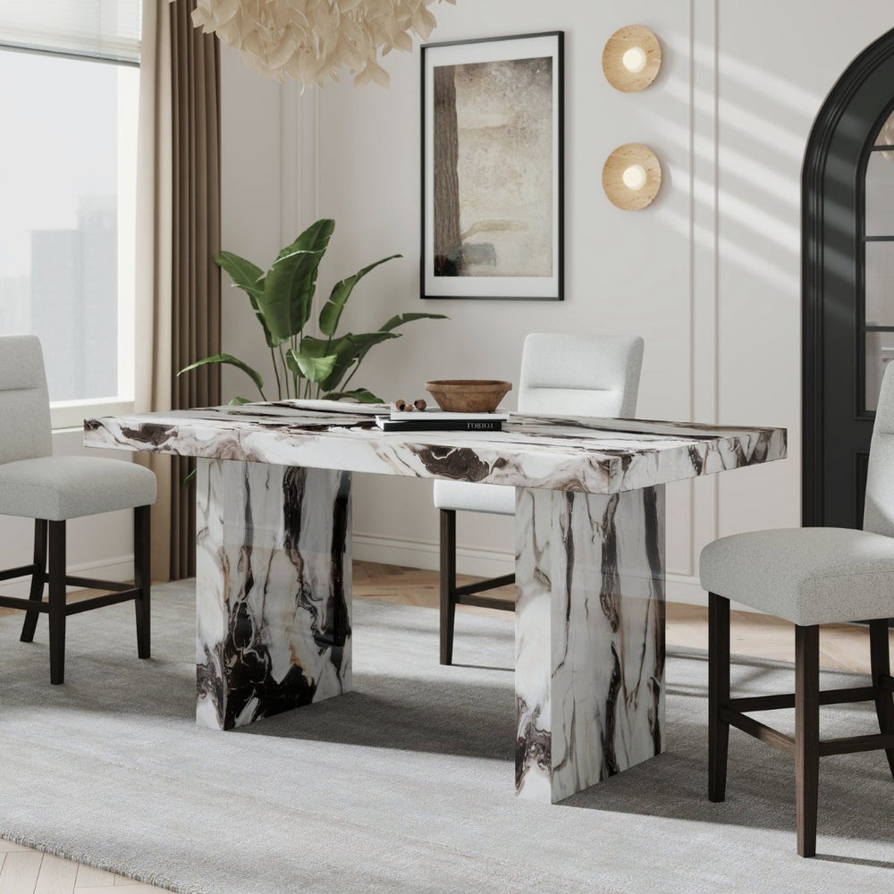English Elm Cavira Faux Marble Counter Height Table with Double Pedestal Base Seats Six T2574S00361