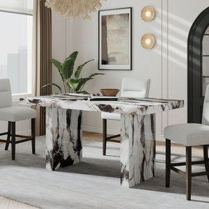 English Elm Cavira Faux Marble Counter Height Table with Double Pedestal Base Seats Six T2574S00361