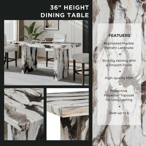 English Elm Cavira Faux Marble Counter Height Table with Double Pedestal Base Seats Six T2574S00361