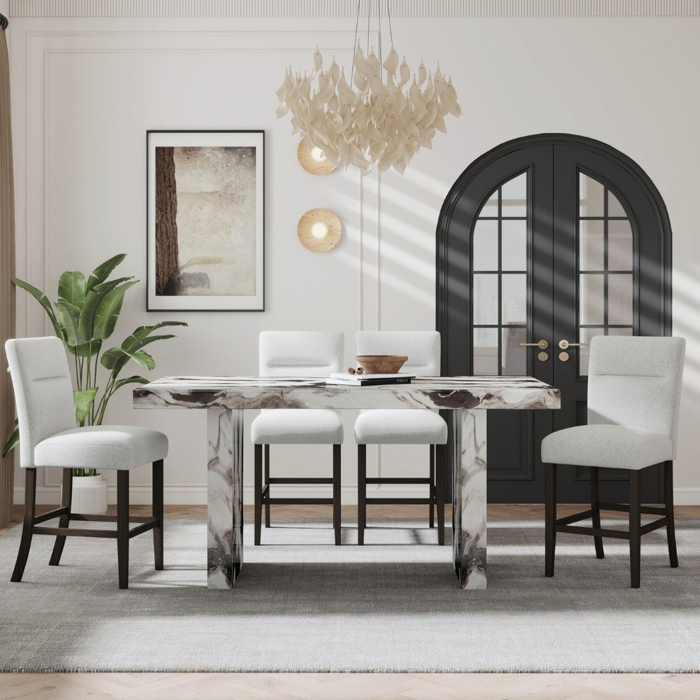 English Elm Cavira Counter Height Faux Marble Dining Set with Pedestal Table and Upholstered Chairs T2574S00362