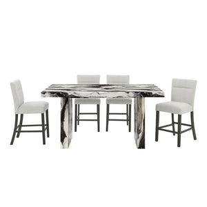English Elm Cavira Counter Height Faux Marble Dining Set with Pedestal Table and Upholstered Chairs T2574S00362