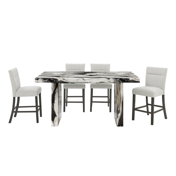 English Elm Cavira Counter Height Faux Marble Dining Set with Pedestal Table and Upholstered Chairs T2574S00362